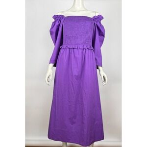 SEA NY Tabitha Smocked Midi Dress Women 8 Zip Closure Square‎ Neck Stretch Neck